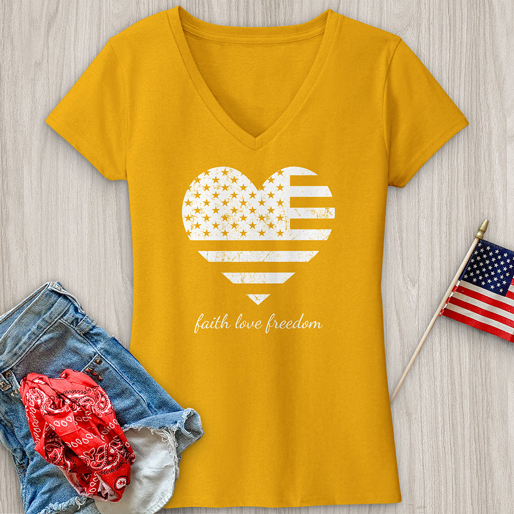 Faith Love Freedom Heart V-Neck Tee