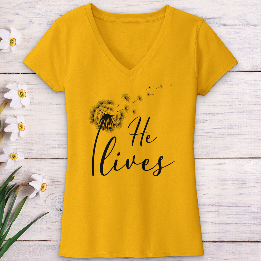 He Lives Dandelion V-Neck Tee