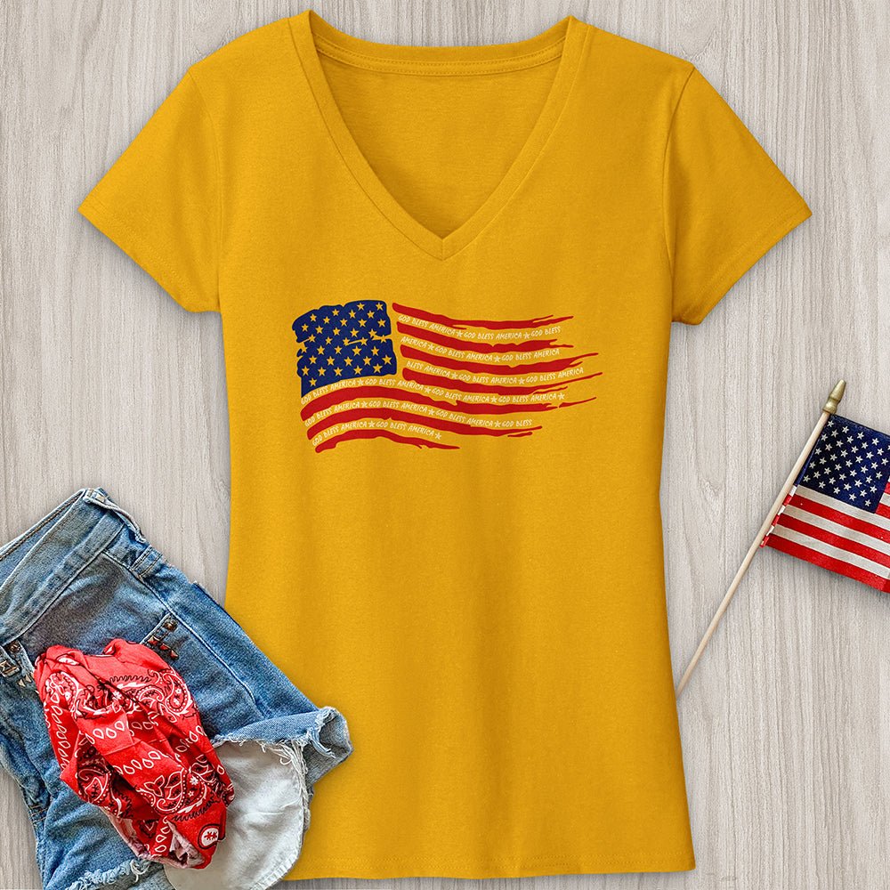 God Bless Word Flag V-Neck Tee