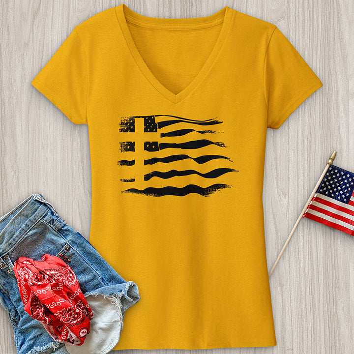 Flag & Cross V-Neck Tee