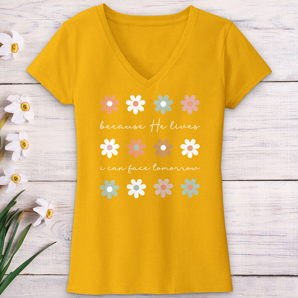 Because He Lives Boho Flowers V-Neck Tee