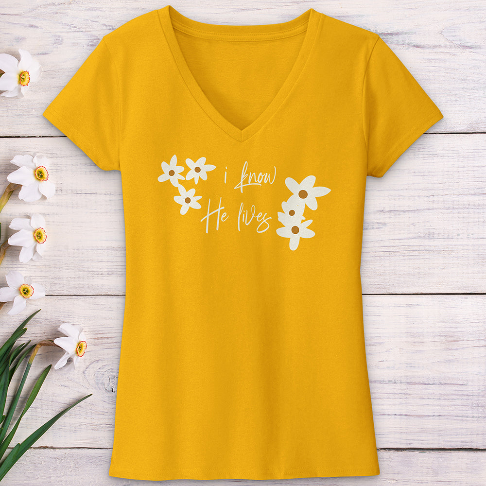 Because He Lives Cute Daisies V-Neck Tee