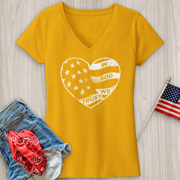 In God We Trust Faded Heart V-Neck Tee