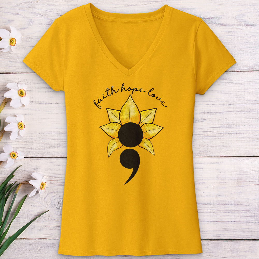 Faith Hope Love Semicolon V-Neck Tee