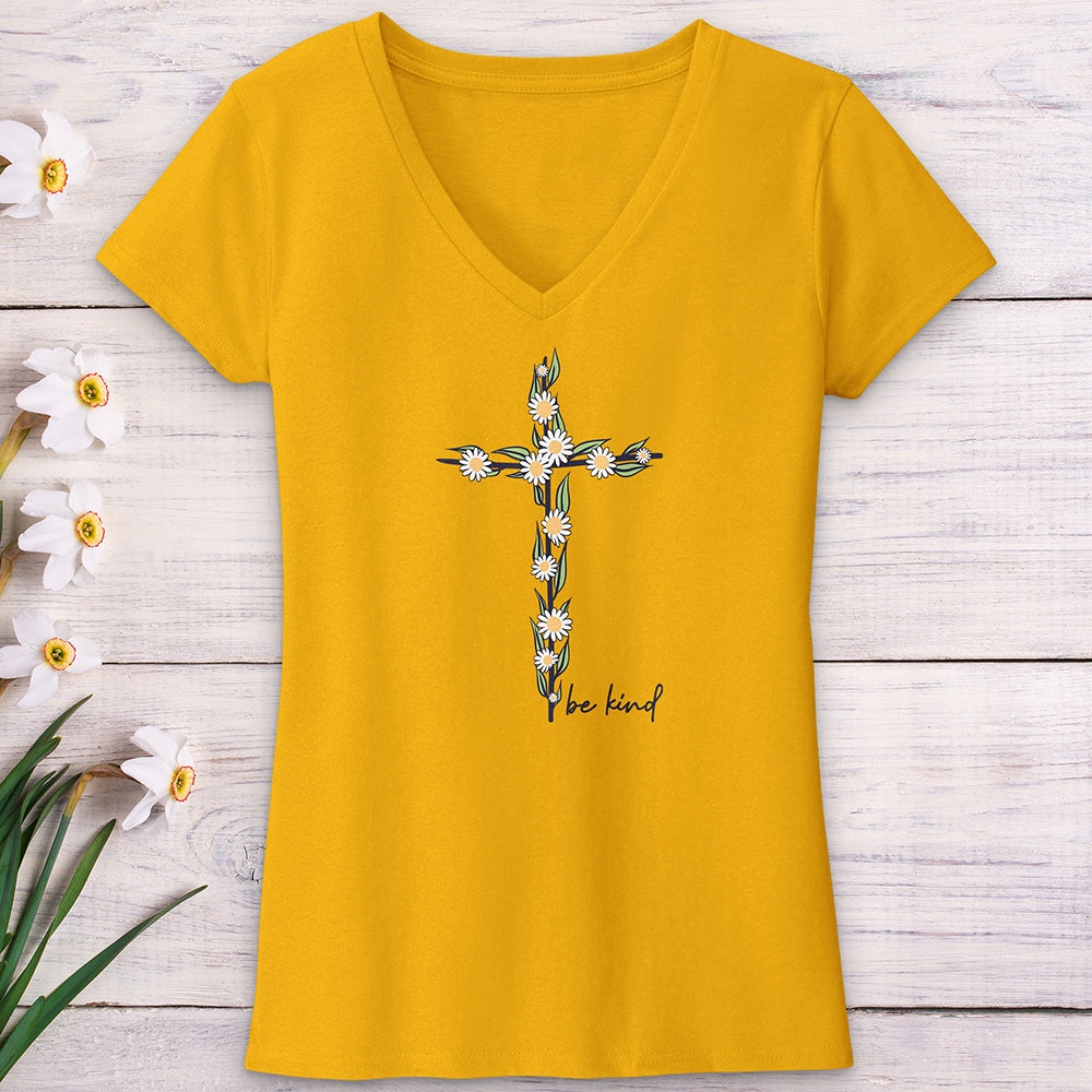 Be Kind Floral Cross V-Neck Tee