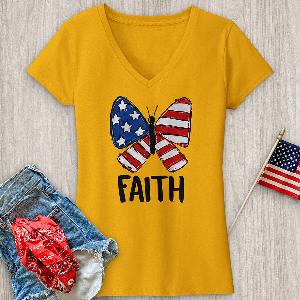 USA Faith Butterfly V-Neck Tee