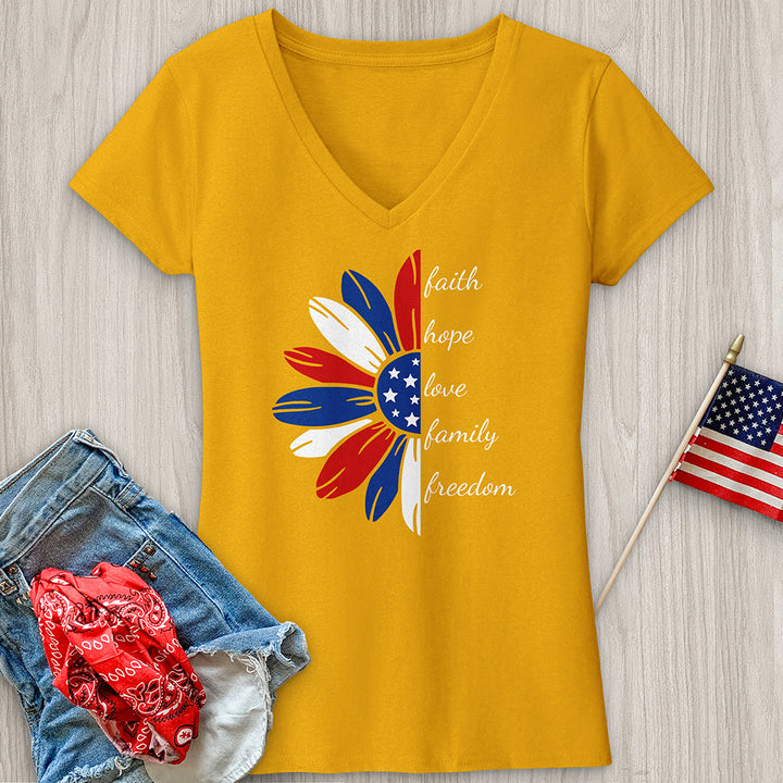 Faith Family Freedom Daisy V-Neck Tee