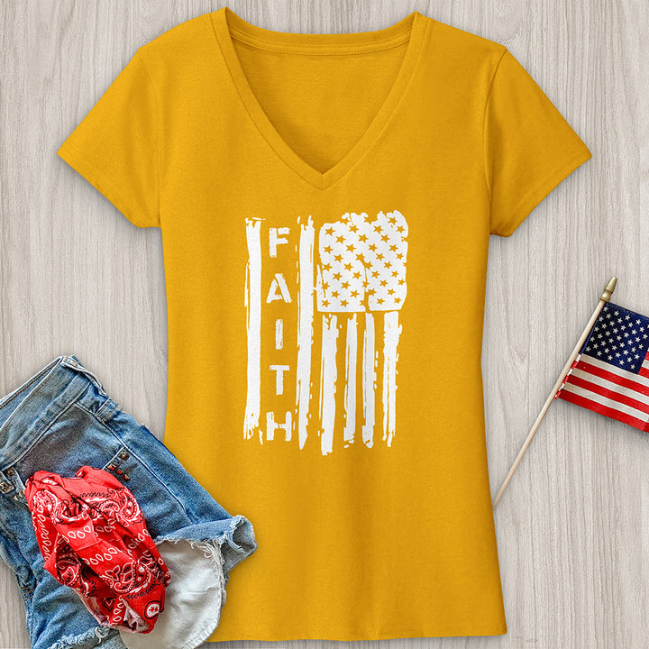 Distressed Faith Flag V-Neck Tee