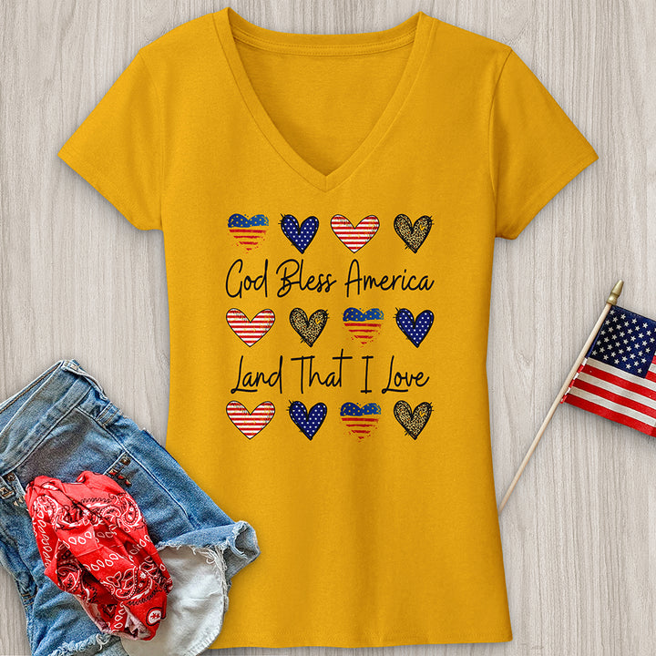 God Bless Heart Pattern V-Neck Tee