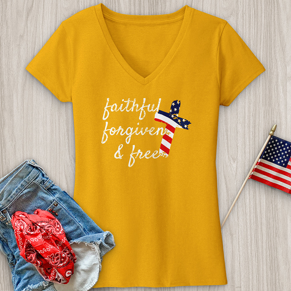 Faithful Stripes Flag V-Neck Tee