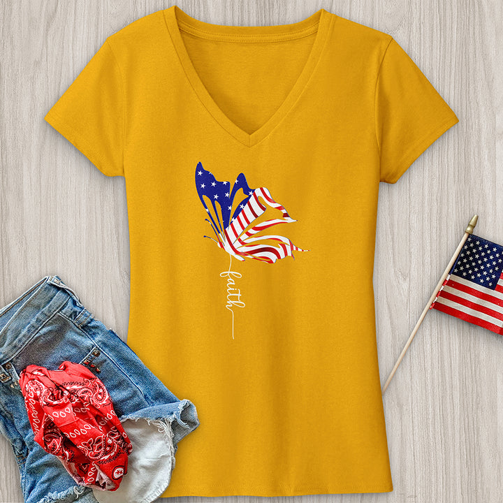 American Faith Butterfly  V-Neck Tee