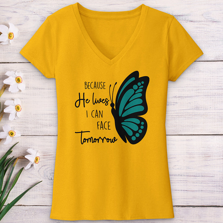 Because He Lives Butterfly 2 V-Neck Tee