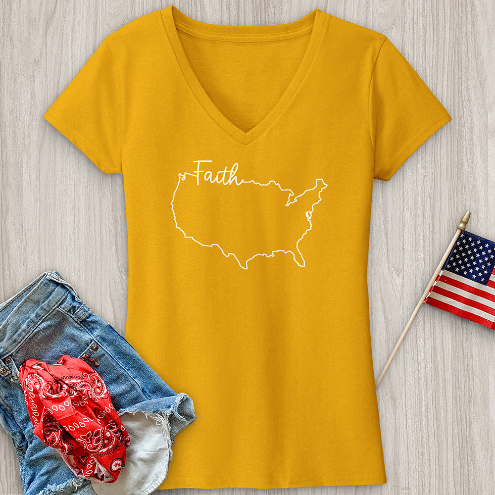 Faith With USA map V-Neck Tee