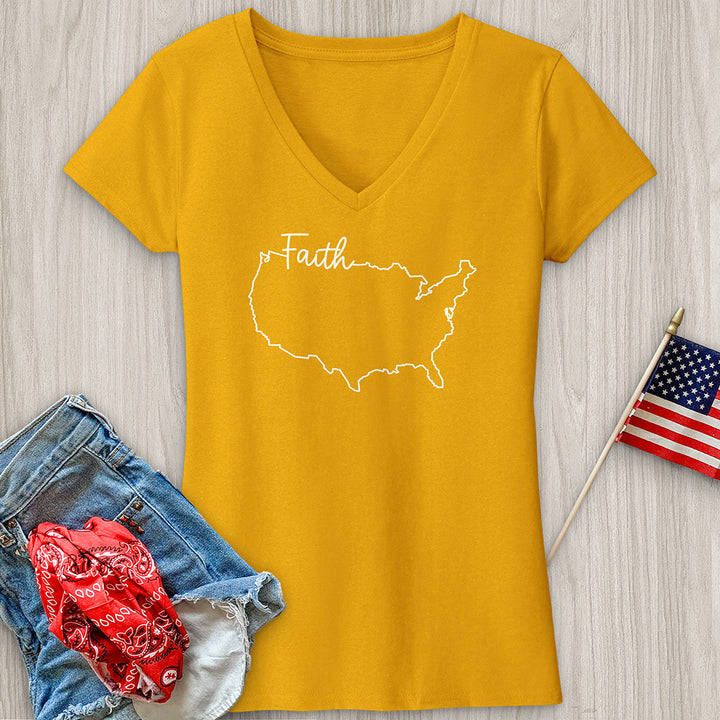 Faith With USA map V-Neck Tee