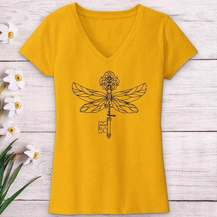 Faith Key Dragonfly V-Neck Tee