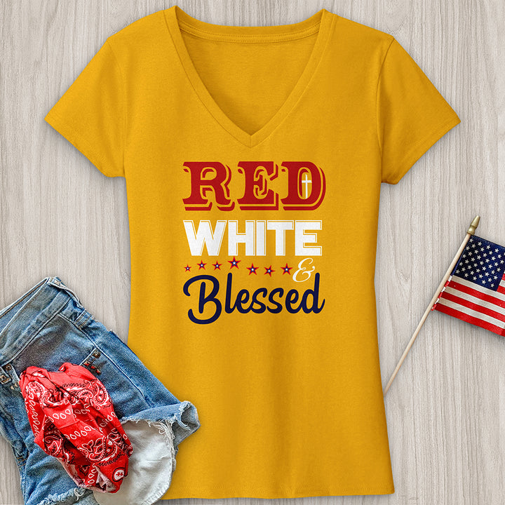 Red White & Blessed V-Neck Tee