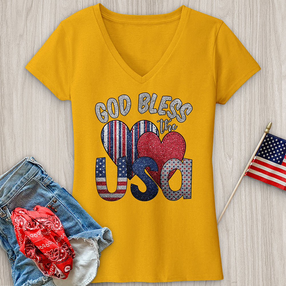 God Bless USA Sparkling V-Neck Tee