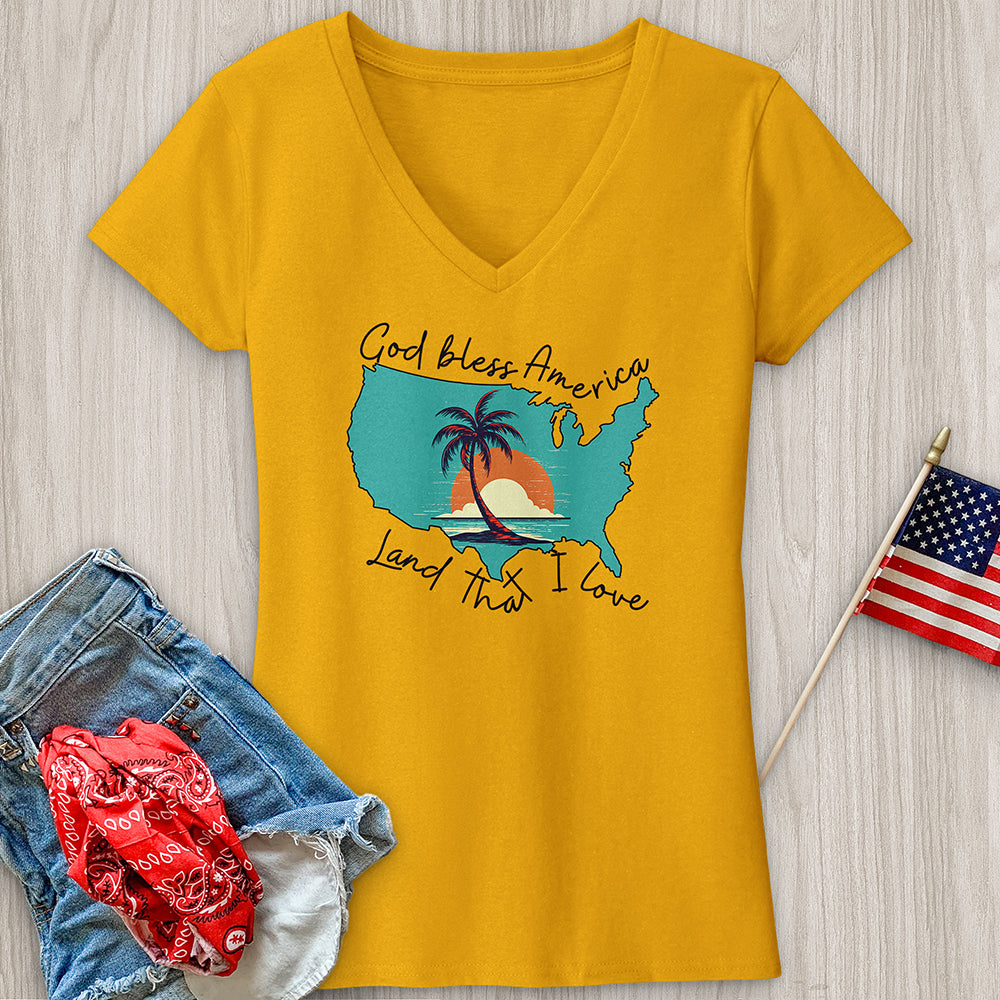 Palm Tree Beach Ocean V-Neck Tee