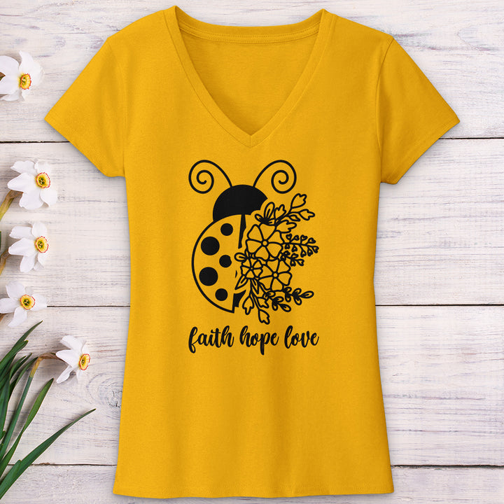 Faith Hope Love Ladybug V-Neck Tee