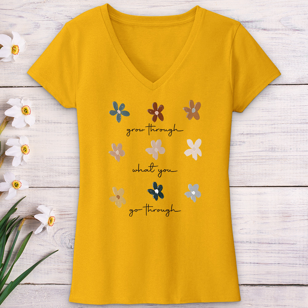 Grow Through Flower Pattern V-Neck Tee