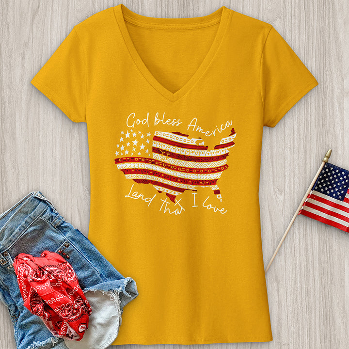 God Bless America USA V-Neck Tee