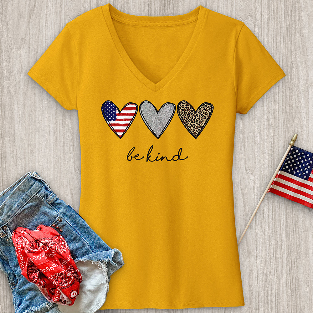 Be Kind Heart Flag V-Neck Tee