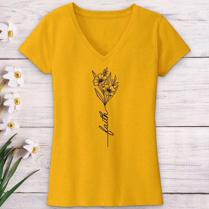 Faith Spring Flower Bouquet V-Neck Tee