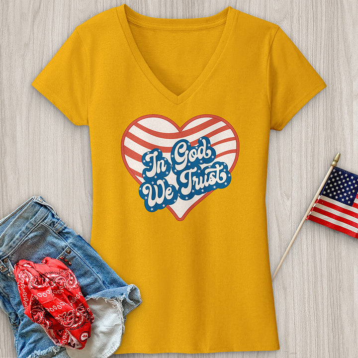 In God We Trust Wavy Heart V-Neck Tee