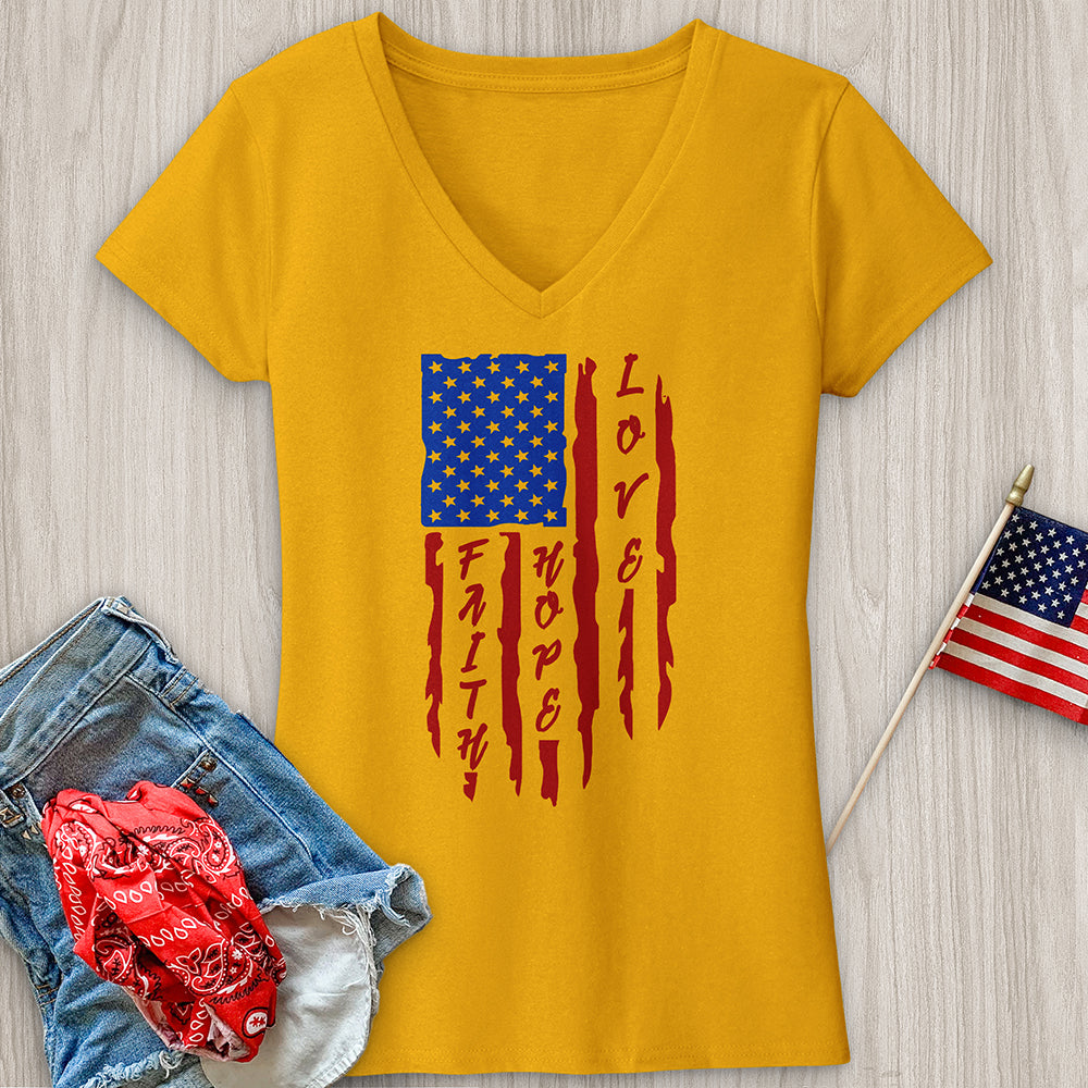 Faith Hope Love Flag V-Neck Tee