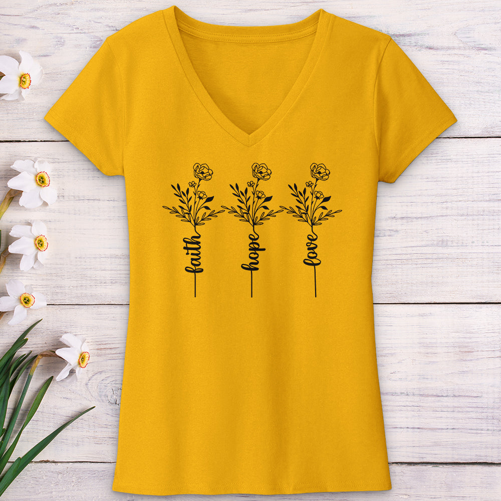 Faith Hope Love Spring Flowers V-Neck Tee