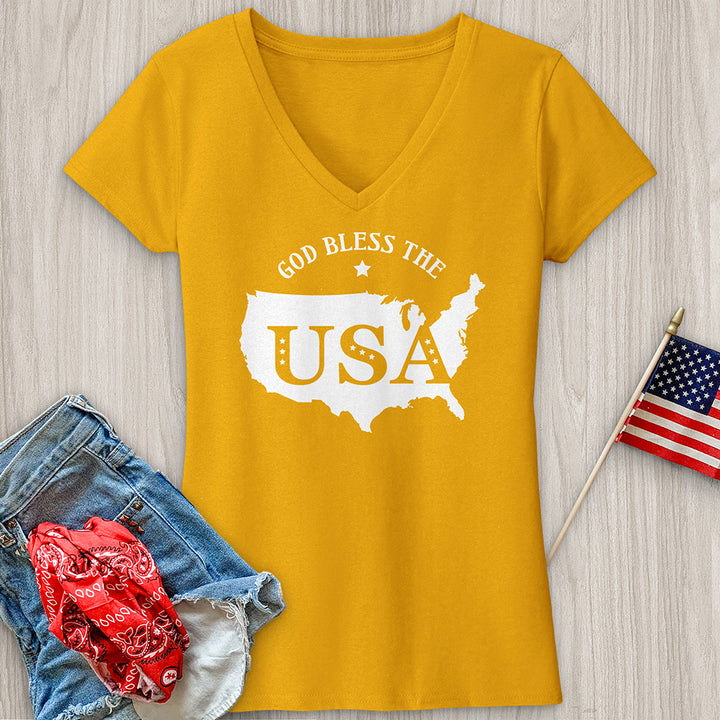 God Bless USA Outline V-Neck Tee