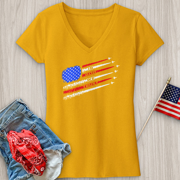 In God We Trust Jet Flag V-Neck Tee