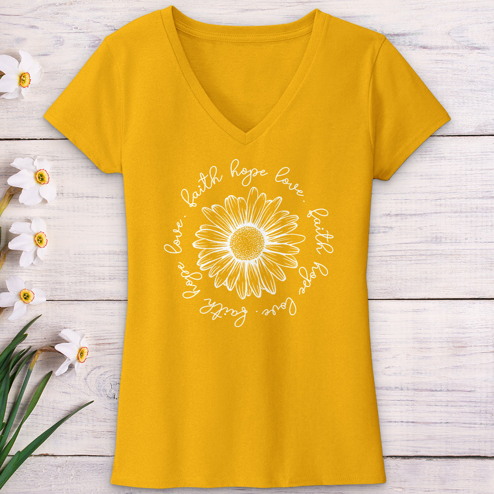 Faith Hope Love White Flower V-Neck Tee