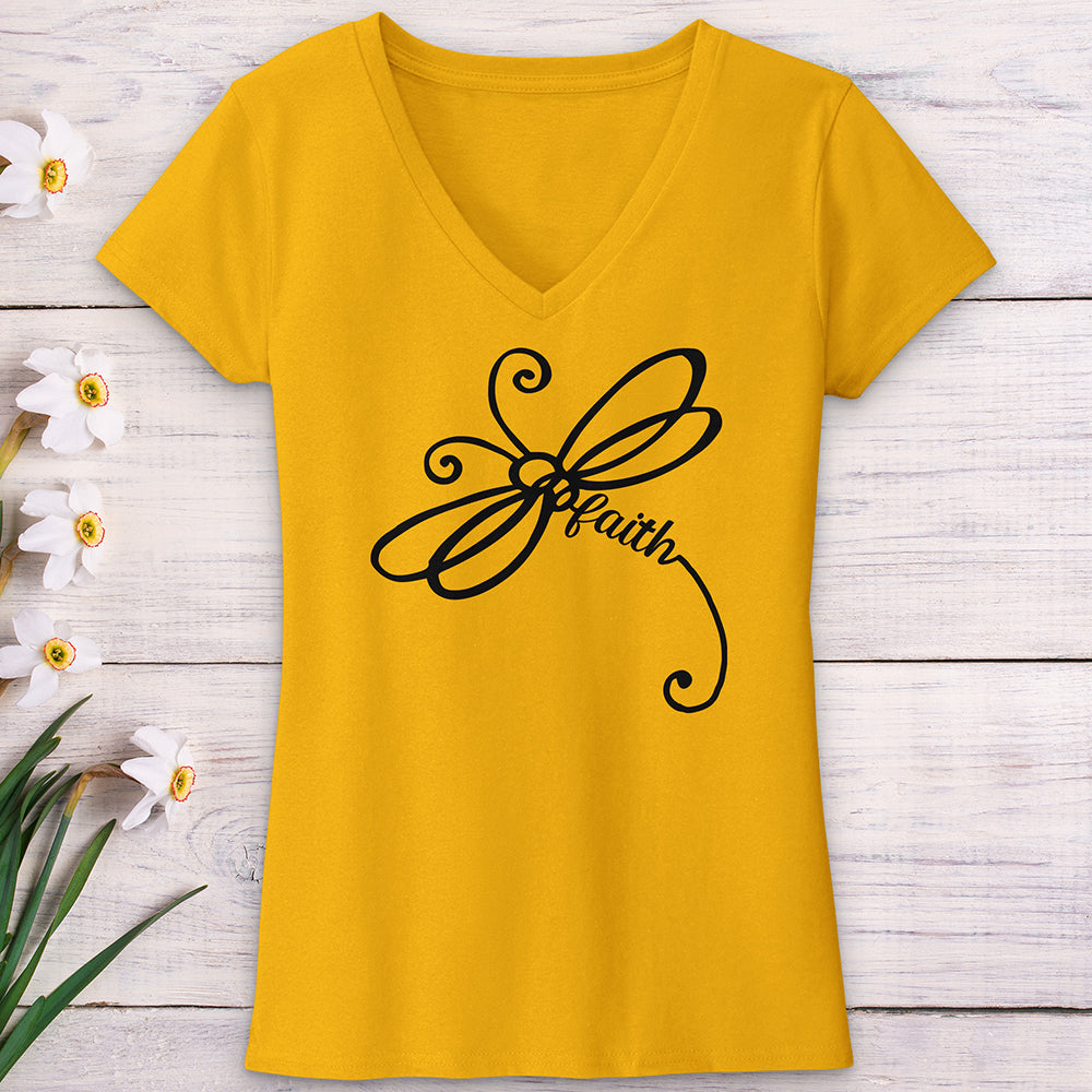 Faith Dragonfly Word Art V-Neck Tee