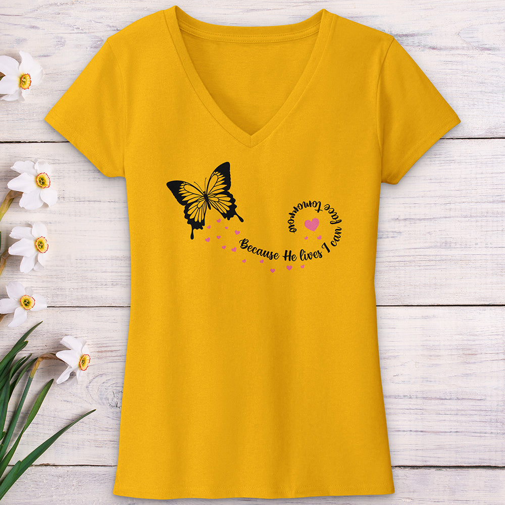 Because He Lives Butterfly V-Neck Tee