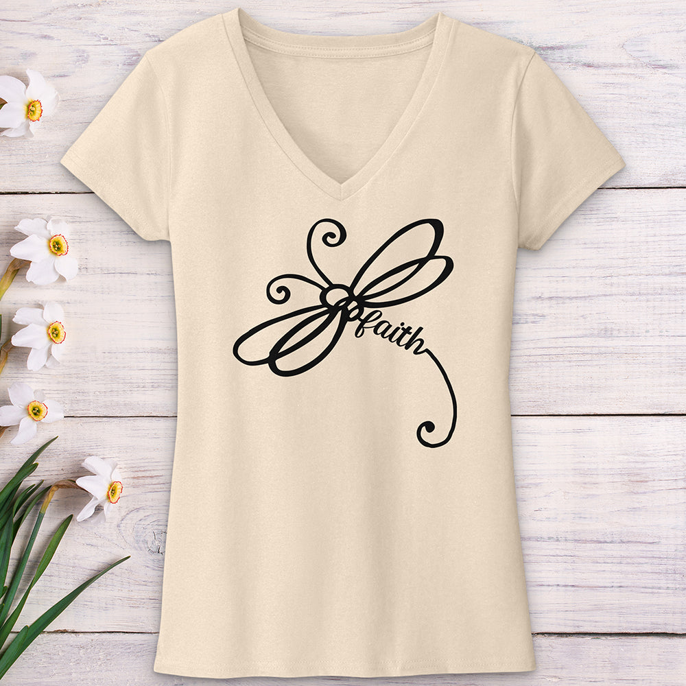 Faith Dragonfly Word Art V-Neck Tee