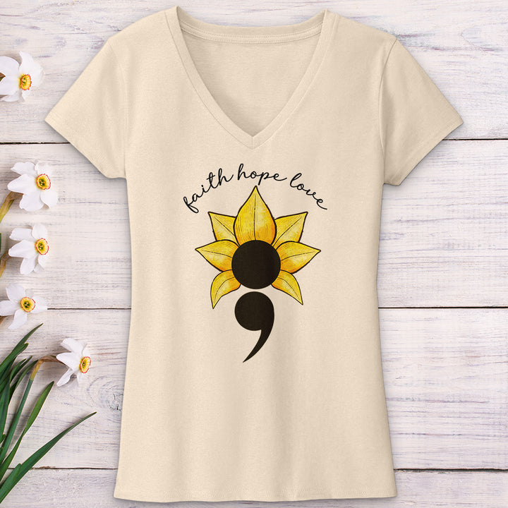 Faith Hope Love Semicolon V-Neck Tee