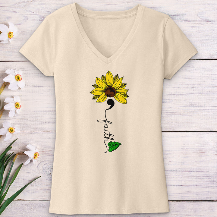 Faith Semicolon Sunflower V-Neck Tee