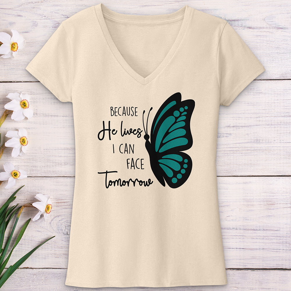 Because He Lives Butterfly 2 V-Neck Tee