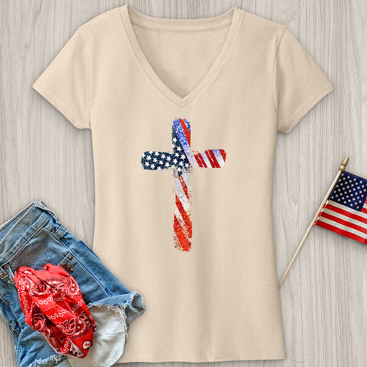 Red White Blue Cross V-Neck Tee