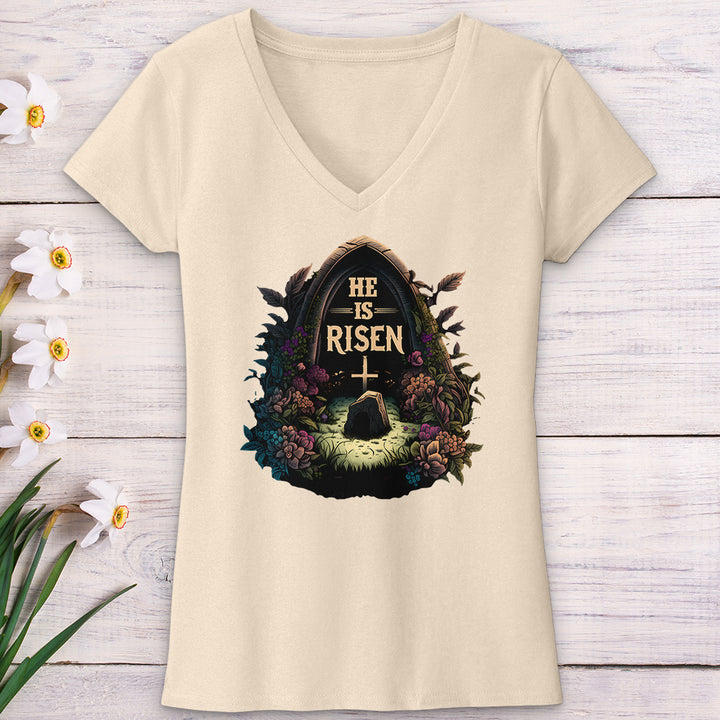 He Is Risen Grave V-Neck Tee