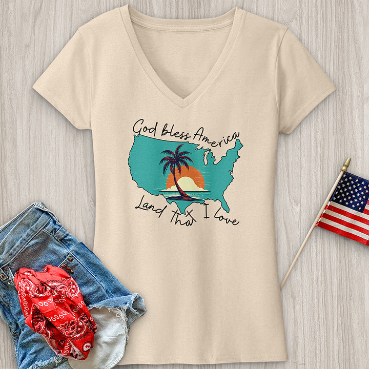 Palm Tree Beach Ocean V-Neck Tee