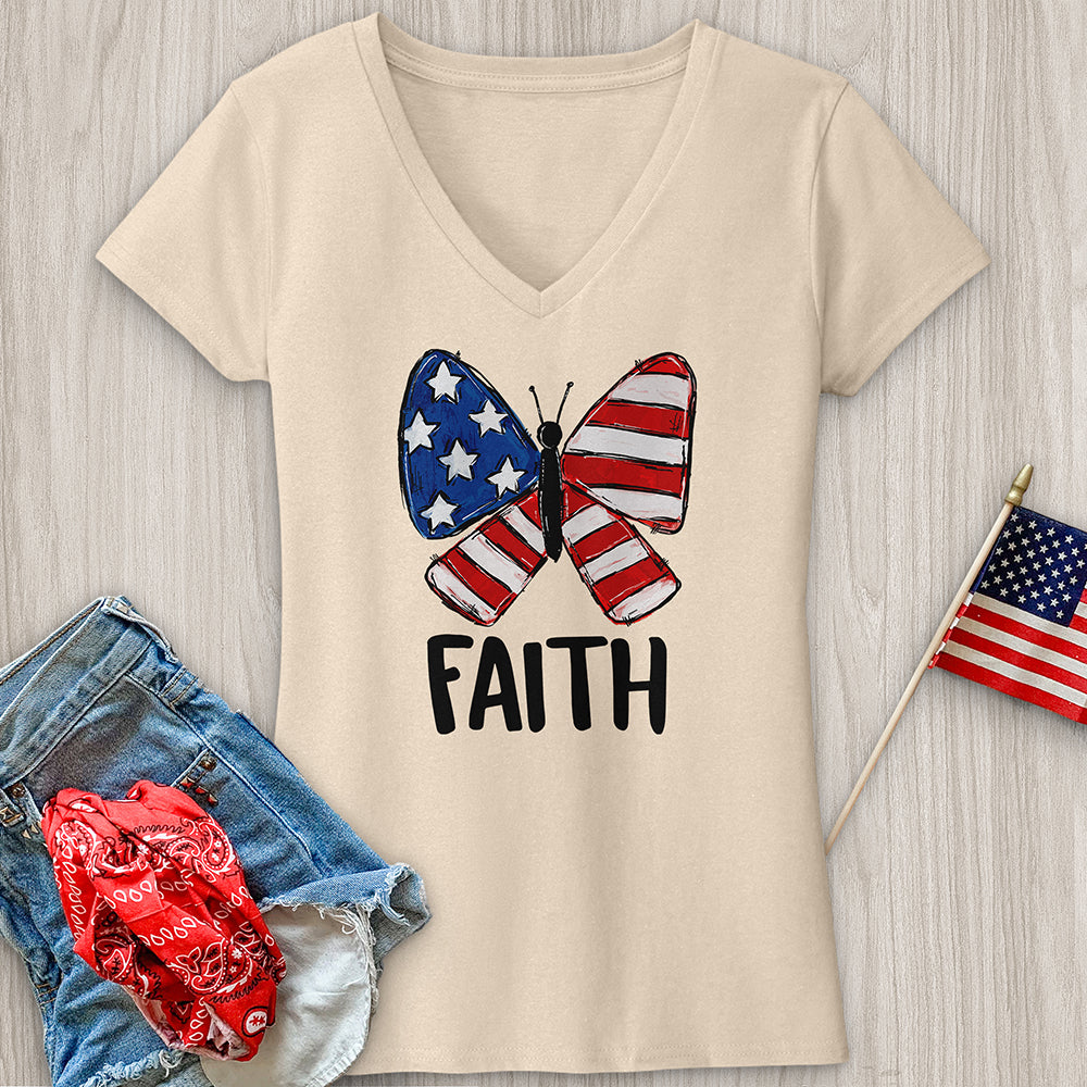 USA Faith Butterfly V-Neck Tee