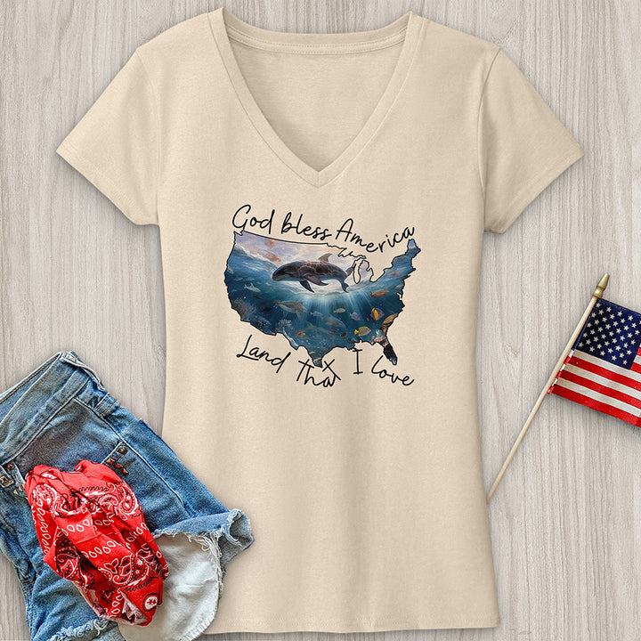 Loves Her Mama America and Jesus V-Neck Tee