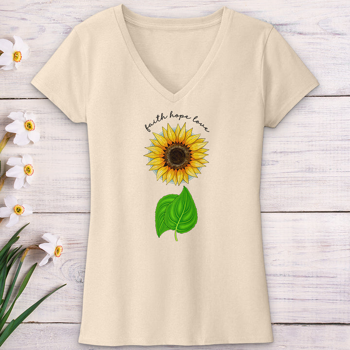 Faith Hope Love Sunflower Art V-Neck Tee