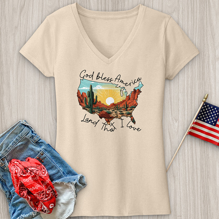 God Bless Flower Desert Variation V-Neck Tee