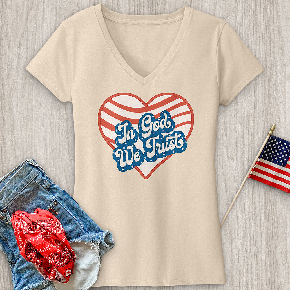 In God We Trust Wavy Heart V-Neck Tee