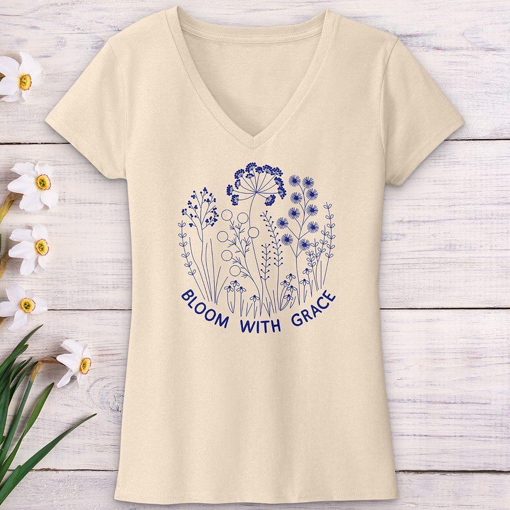 Bloom With Grace Royal Flowers V-Neck Tee