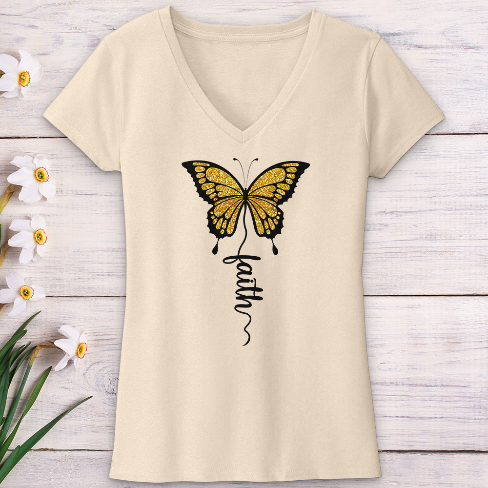 Gold Faith Butterfly V-Neck Tee