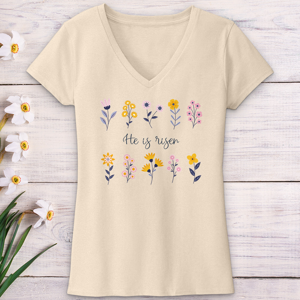 He Is Risen Flower Pattern V-Neck Tee